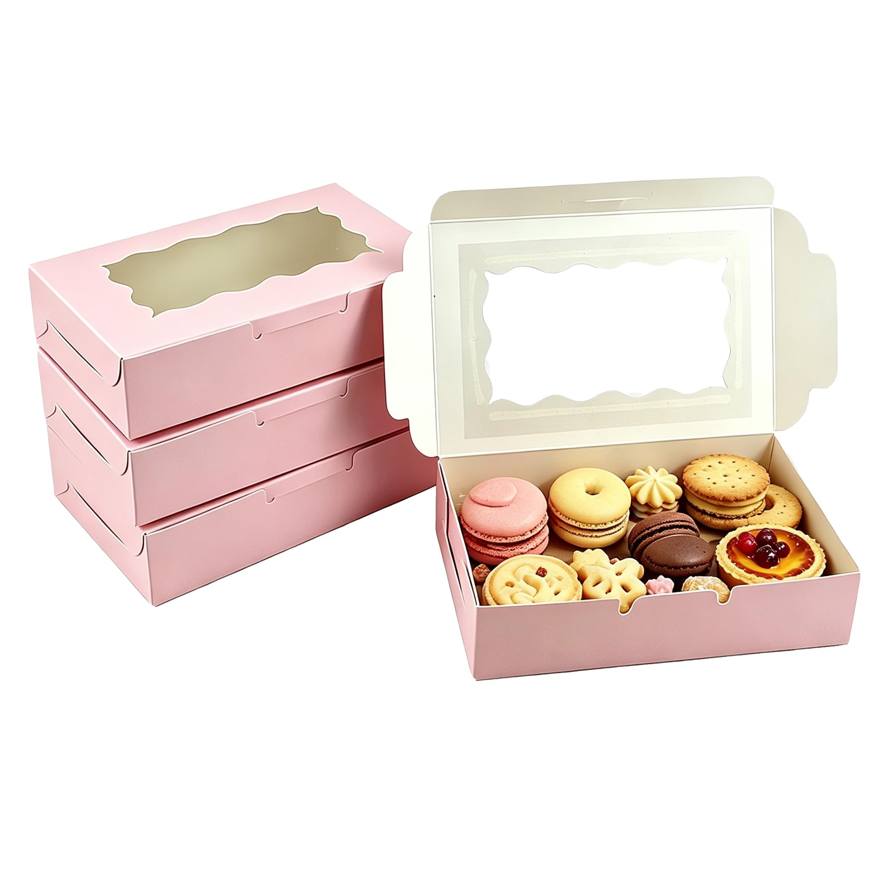 Gad2go Pink 20 Pack Kraft Bakery Boxes 17.8 X 10.9 X 3.8 Cm Kraft Cookie Box With Clear Window Empty Gift Packing Box For Birthday Wedding Halloween Christmas Party