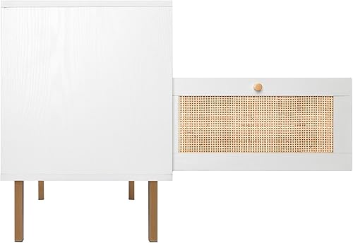 Miniatura 4 de Angel Sar Juego de 2 mesitas de noche de ratán natural, mesa auxiliar, mesa de noche bohemia con 1 puerta decorada a mano para sala de estar,