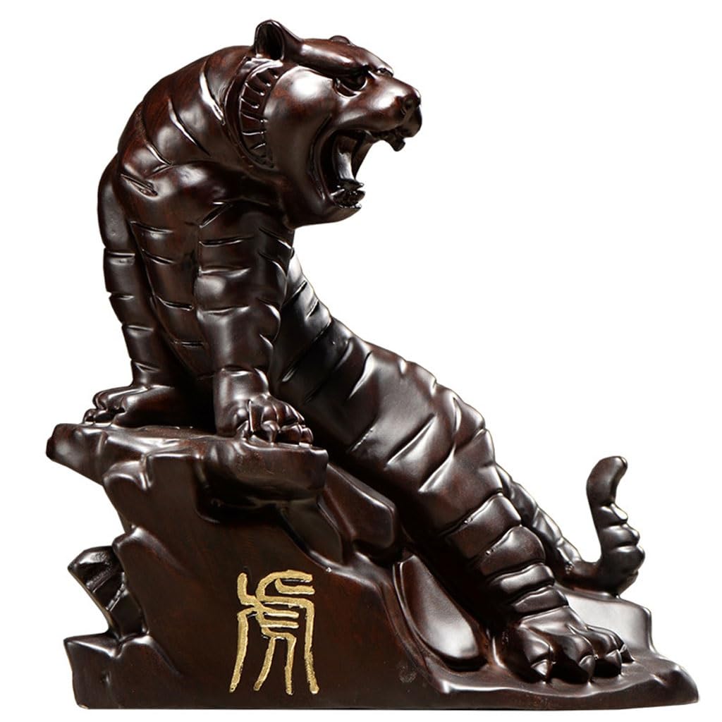 ATREDESES Office Decor Wooden Carving On The Mountain Tiger Ornaments Wooden Tiger Home Living Room Decoration Crafts Home Decor(10.23in)