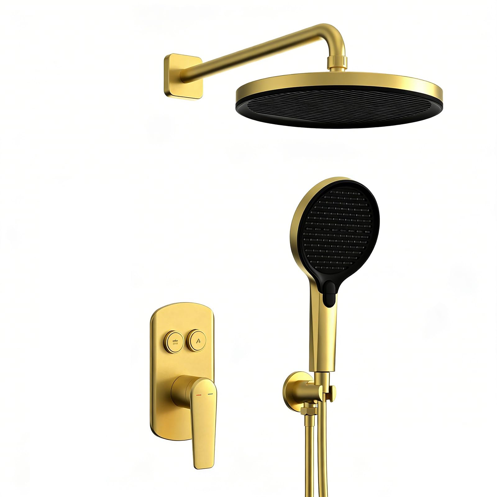 XJTNLB Miscelatore Doccia Monocomando da Incasso, Kit Miscelatore 2 Vie Doccia Incasso con Comando a Tasti Stile Pianoforte,Oro Spazzolato