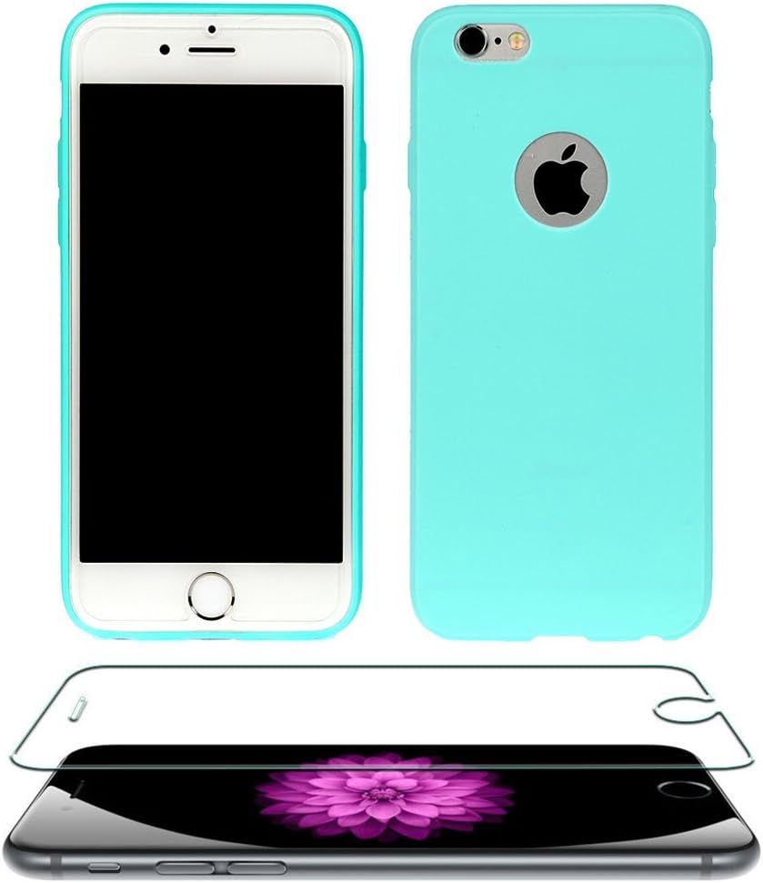 4.7" Apple iPhone 6S Case Silicone Cover, Ultra Slim Scrub Bumper TPU Plus 2 Count Tempered Glass Screen Protector for iPhone 6/6S – Mint