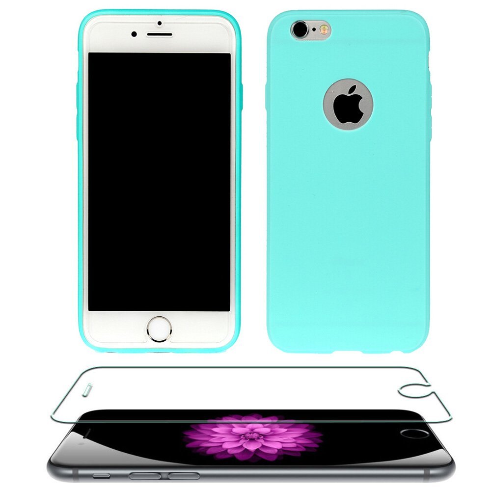 4.7" Apple iPhone 6S Case Silicone Cover, Ultra Slim Scrub Bumper TPU Plus 2 Count Tempered Glass Screen Protector for iPhone 6/6S – Mint