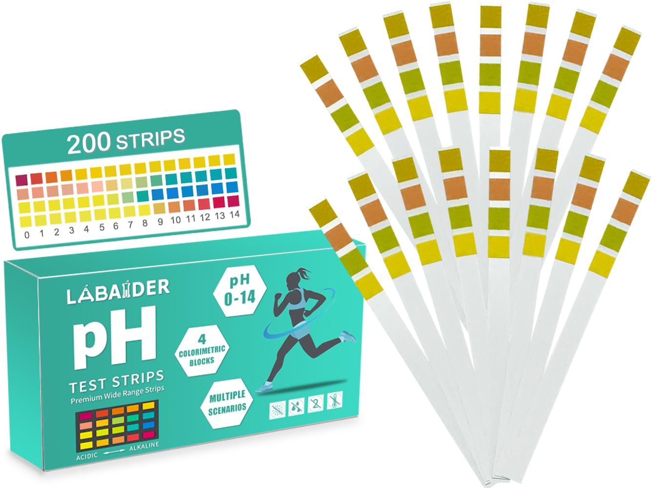 pH Test Strips for Women Body Urine Drinking Water Pool Hot Tub Spa, 200 Strips pH.0-14 Alkaline Acid Level pH Testing Tester for Humans Saliva Pet Food Diet Soil pH Monitoring with Storage Case