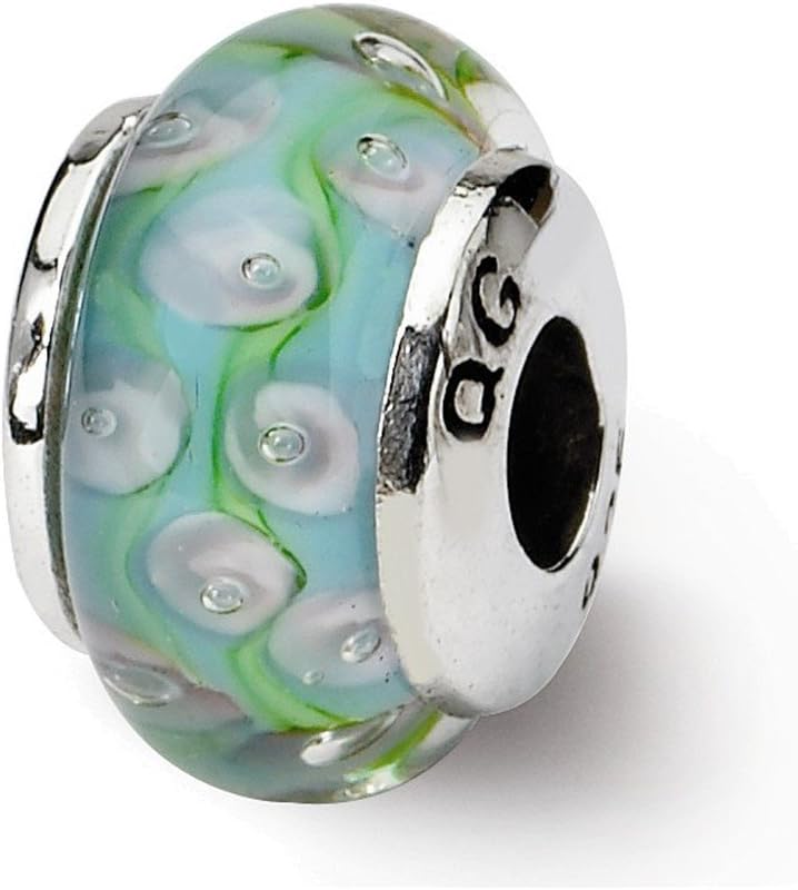 Jewelry Adviser Beads Sterling Silver Reflections Kids Green Blue Hand-blown Glass Bead