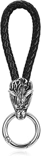 Zysta Wikinger Schmuck Wolfskopf Schlüsselanhänger Leder Auto Keychain Schlüsselhalter Punk Biker Schlüsselbund Amulett für Herren Damen (Wolfskopf)