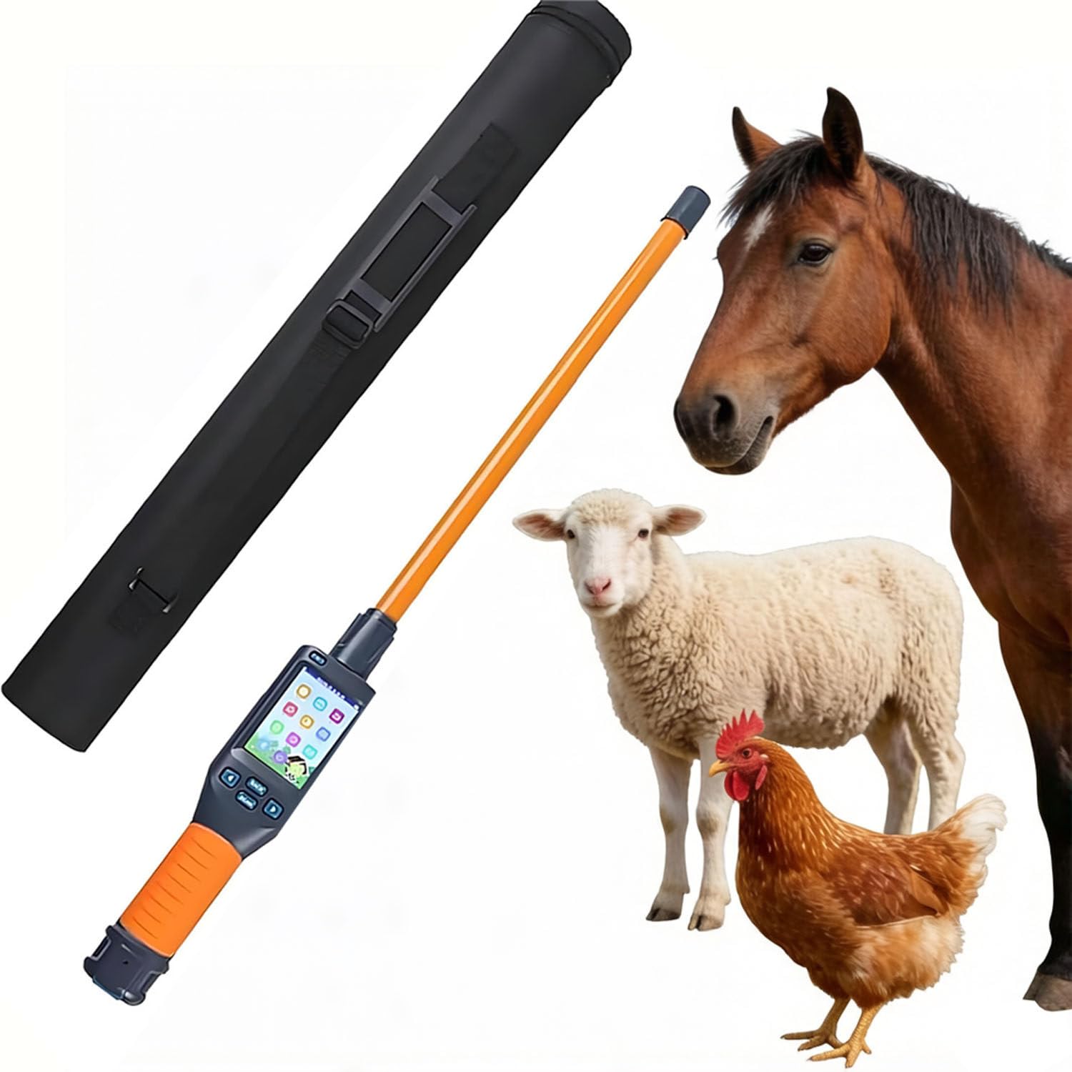 COAKUE Animal Ear Tag Stick Scanner for Farm Livestock, Identifier Animal Ear Tag Stick Scanner, 134.2kHz FDX-B Reader, 20000 Records, 30s Auto Off, LCD Display, Rechargeable