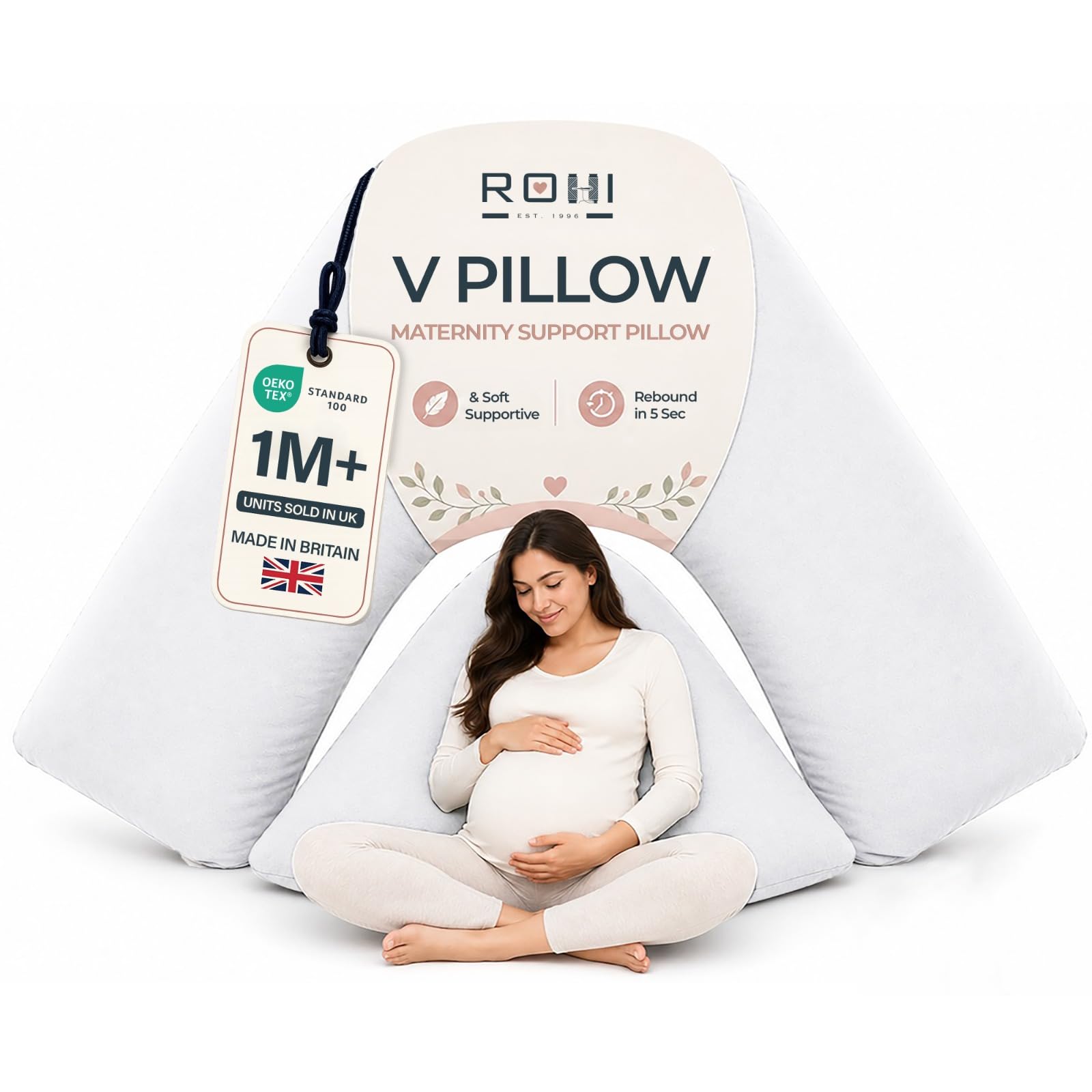 Rohi White Orthopaedic V Pillow – Anti Allergy Triangle Pillow For Nursing, Maternity & Pregnancy – Extra Hollowfibre Cushioning To Supports Neck Head & Back – Super Soft & Comfortable