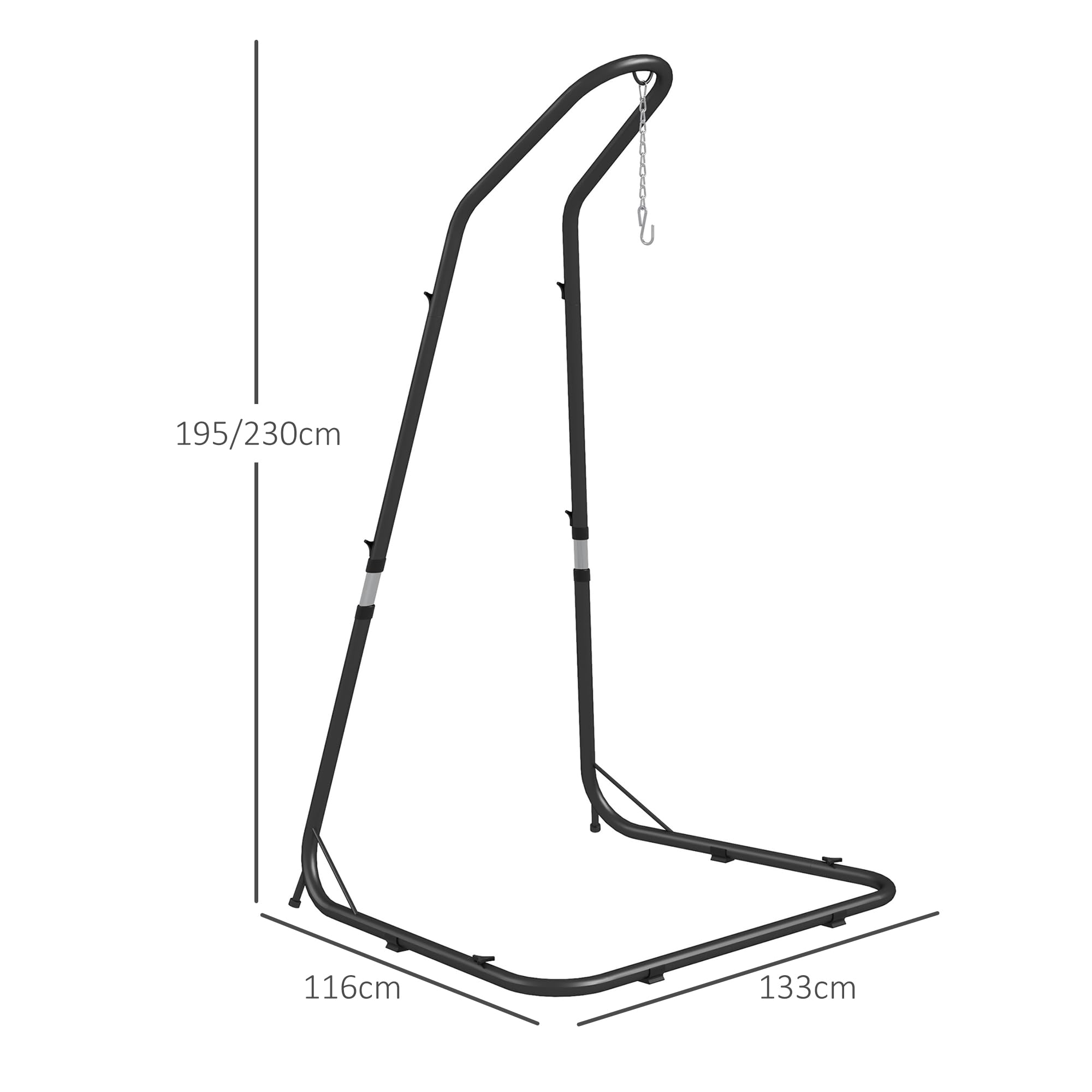 Outsunny Hängestuhlgestell Hängesesselgestell Höhenverstellbarer Ständer für Hängestuhl bis 150 kg Belastbar für Garten, Balkon, Metall, Schwarz, 133 x 116 x 195/230 cm