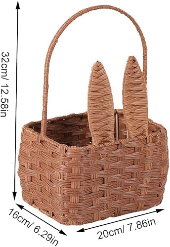Cabilock Cesta tejida de mimbre con asas en forma de oreja de conejo, cesta para servir picnic, cesta de flores de ratán de hierba marina, cesta
