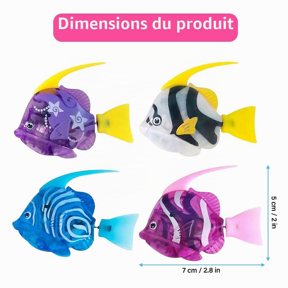 Lot de 4 poissons Robo - Jouet électronique pour chat - Poisson électrique lumineux - Fonctionne avec piles - Jouet flottant interactif pour enfants et animaux domestiques