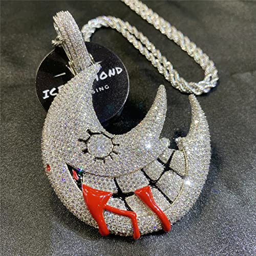 ICEDIAMOND Shiny CZ Simulated Diamond Grinning Crescent Moon Necklace, Iced Out Zircon Gothic New Moon Pendant, Gold Plated Hip Hop Charm Jewelry for Men4