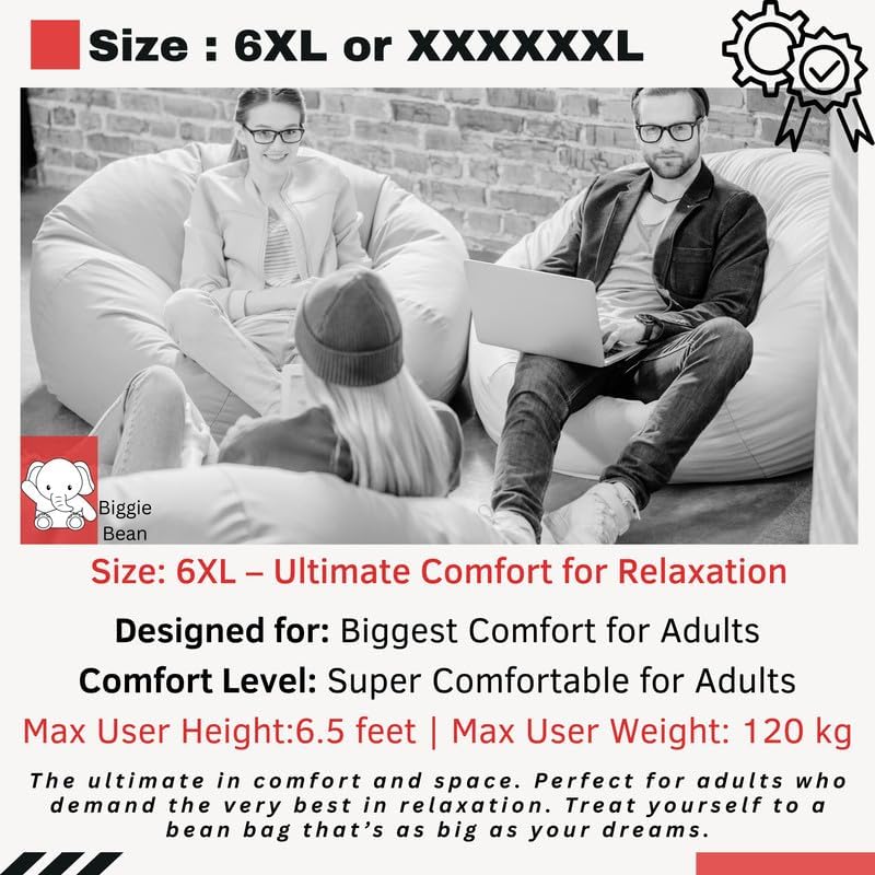 Image of Biggie Bean Bag with Beans Filled 6XL Bean Bag Sofa with Free Cushion Footrest - Official : ColorFlex Lounge Combo (Matching Color : Regular, Brown Black)