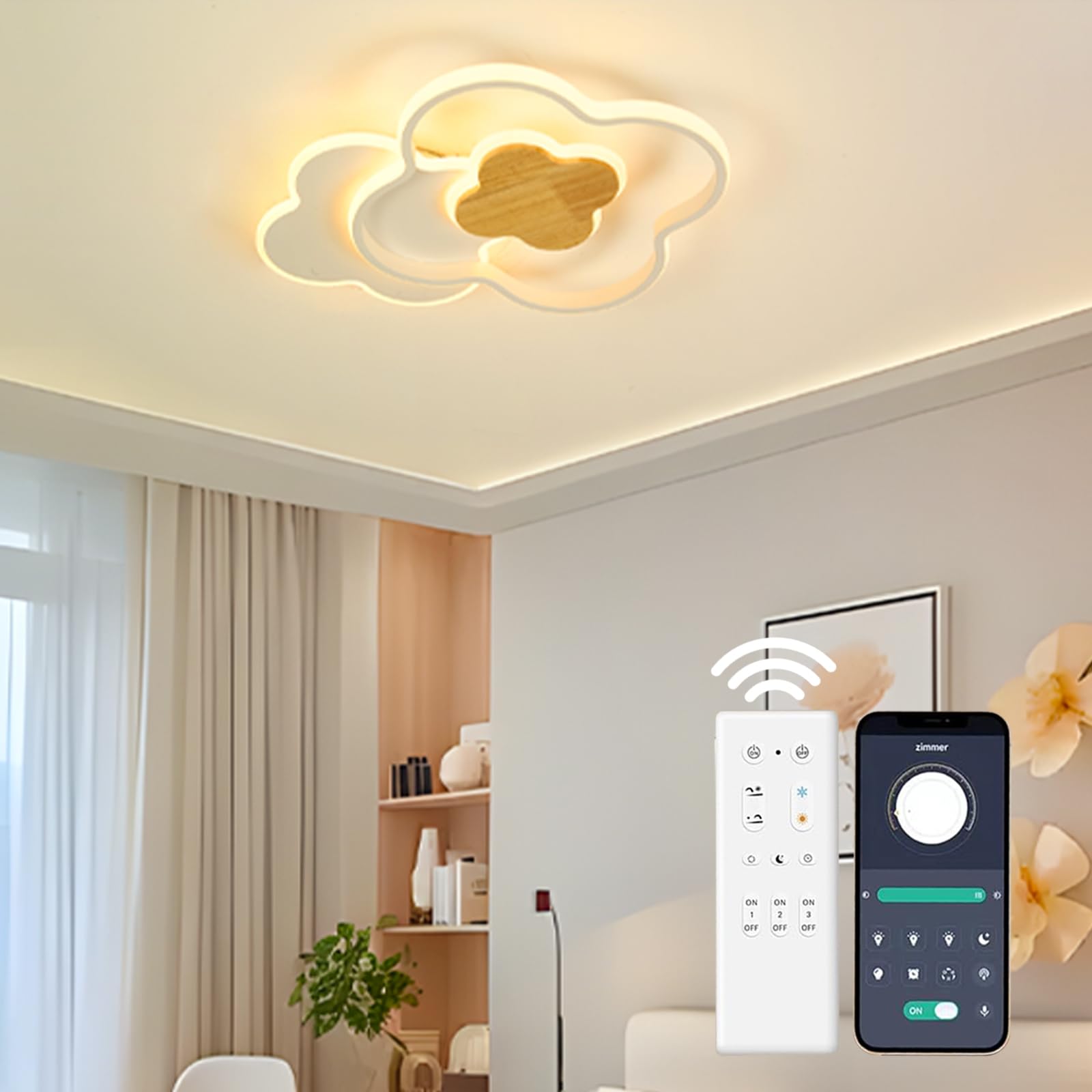 Lampadario Cameretta Bambina Plafoniera Led Soffitto, Telecomando 3000-6000K Lampadario kreative Quadrifoglio Cameretta, Lampade Cameretta Bambina Soggiorno Camera da Letto Bambino (45CM)