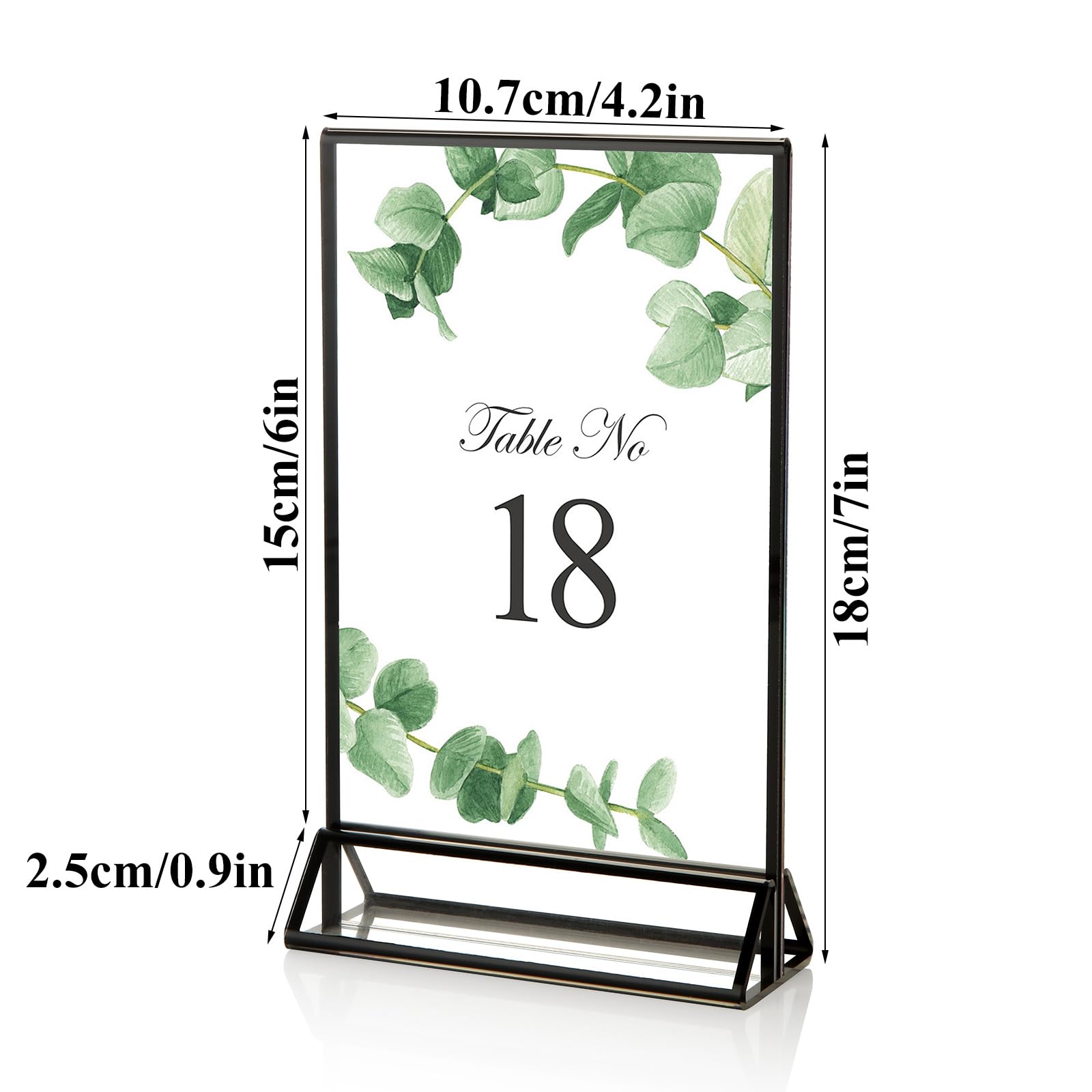 8 supporti per cartelli in acrilico double-face, 10 x 15 cm, cornici nere trasparenti, segnaposto con bordo argentato, per ricevimenti di nozze, centrotavola, decorazione, feste