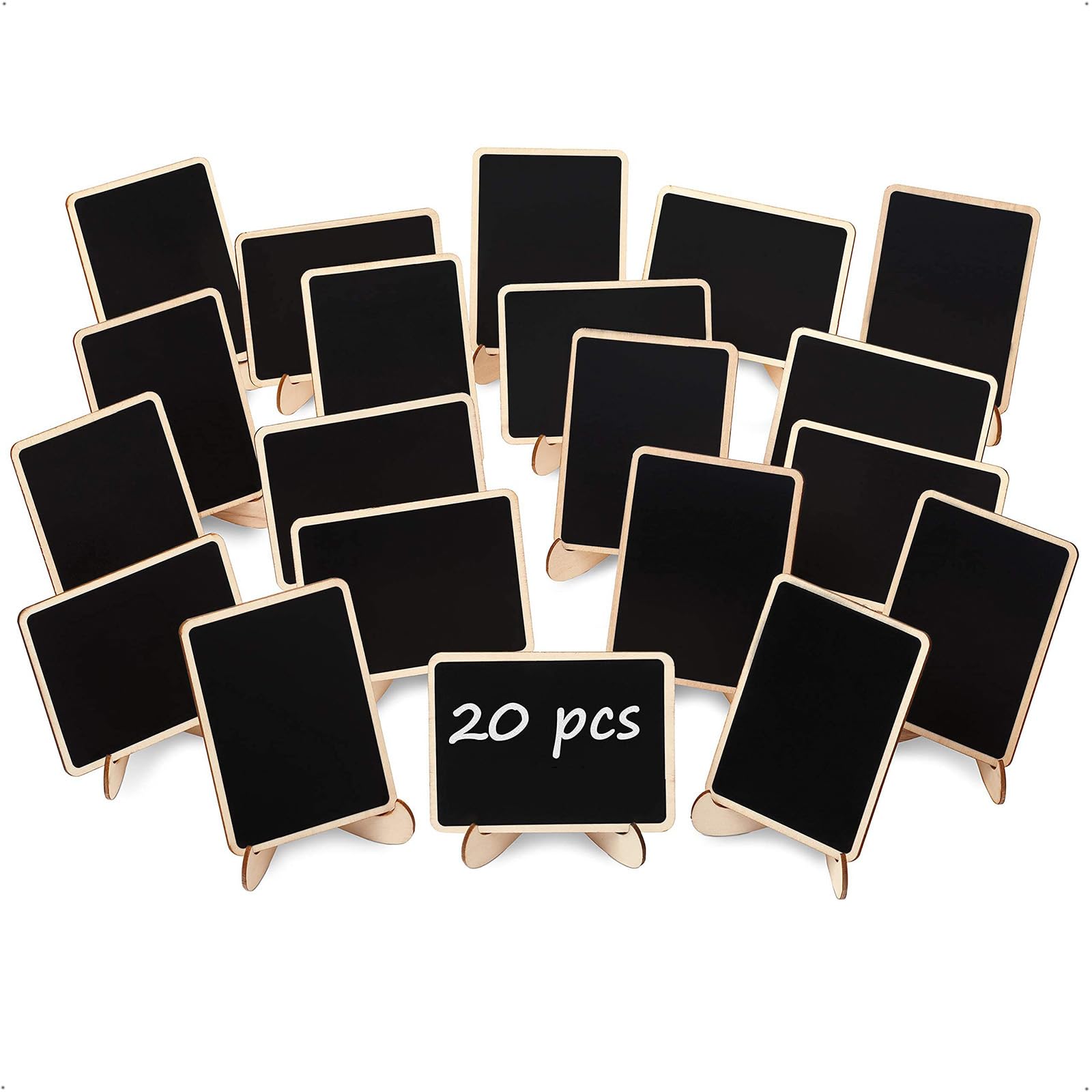 X spring Mini Chalkboard, 20 pcs Mini Chalkboard Signs with Stand, Wooden Erasable Chalkboards for Home, Mini Chalkboard Clip Wooden Blackboard Message Signs for Note Taking, Food Label, Party Buffet