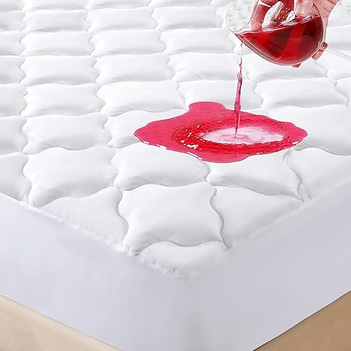 Miniatura 1 de Protector de colchón acolchado, 100 % impermeable y transpirable con elástico para colchones de 6 a 21 pulgadas de alto protector relleno de algodón
