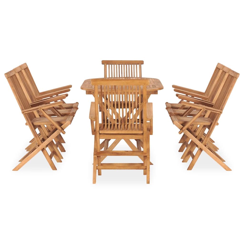 Set di mobili da giardino pieghevoli in legno massello di teak, 9 pezzi, con 8 sedie, resistente alle intemperie, salvaspazio, durevole e confortevole