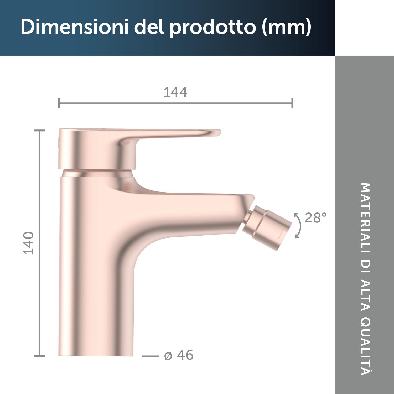 Ideal Standard – Alu+ Miscelatore per bidet, 115 mm proiezione del beccuccio, Raddrizzatore di flusso, risparmio d'acqua, tecnologia Blue Start, FirmaFlow, elementi principali in alluminio, Rosé