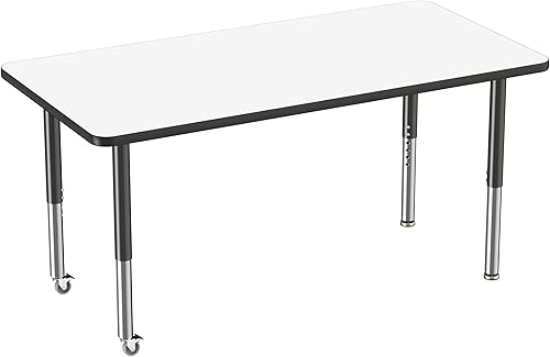 Miniatura 3 de FDP - Mesa rectangular móvil de borrado en seco para actividades escolares y de oficina (30 x 60 pulgadas), súper patas con deslizadores y ruedas,