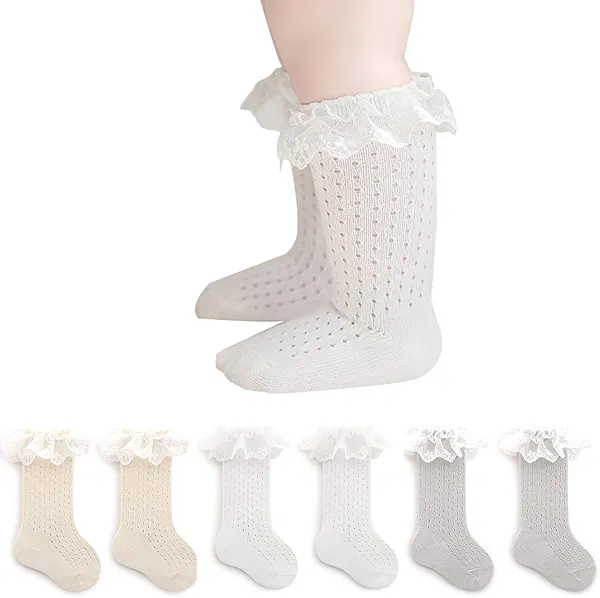 Apone Fatu Baby Girls knee high socks, Toddler Bow Mesh Breathable Dress Socks,Long Stockings for Infants Kids Boys Girls