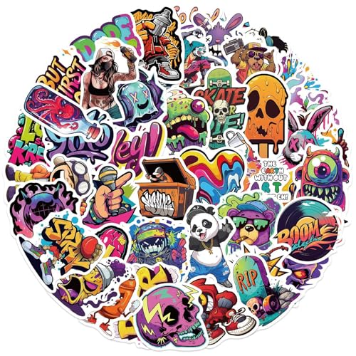 50PCS Cartoon Street Graffiti Stickers Colorful Street Art Deals Water Bottle Laptop Sticker Party Favors Holiday Stickers Party Decoration Funny Gifts Sticker for Teens Adults