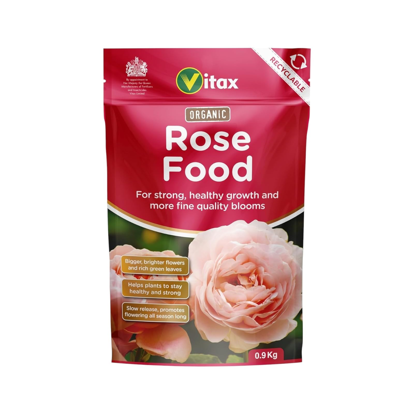 Vitax Organic Rose Feed – All-Natural Fertilizer for Healthier, Vibrant Roses – Boosts Growth, Blooms, and Soil Health – Ideal for Organic Gardening (0.9kg Pouch)