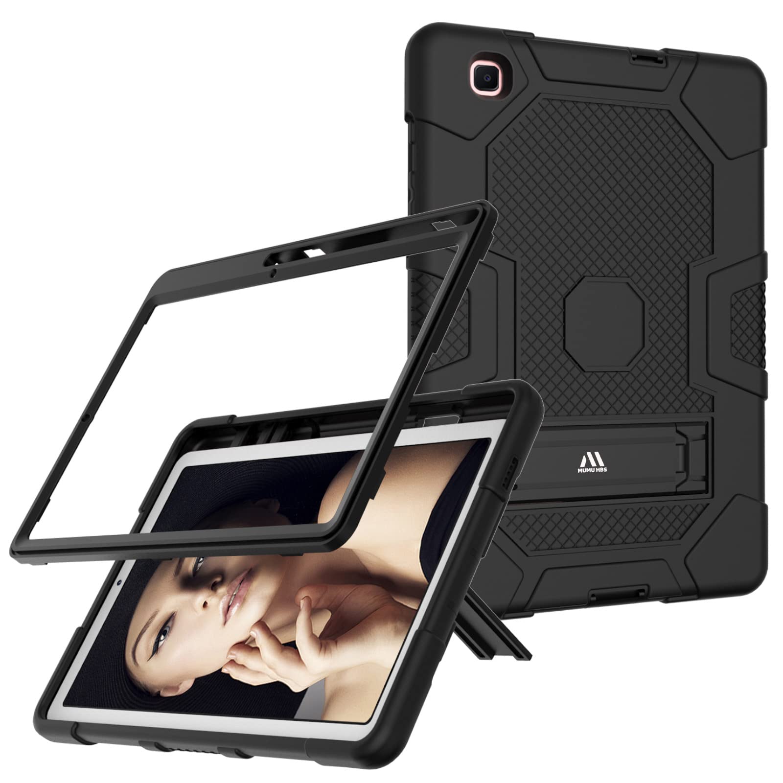 MUMU HBS3-Ply Slim Heavy Duty Shockproof Rugged Case with Built-in Kickstand with Pen Holder for Samsung Galaxy Tab S6 Lite 10.4 P610/P615(2020) P613/P619(2022) Kids Tablet Case Cover-black