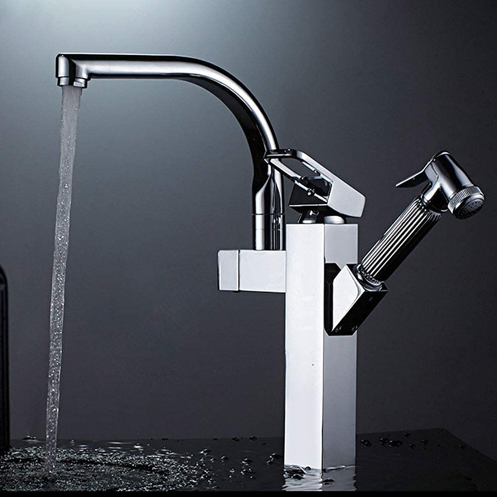 Mitigeur de cuisine carré monobloc en laiton avec douchette extractible