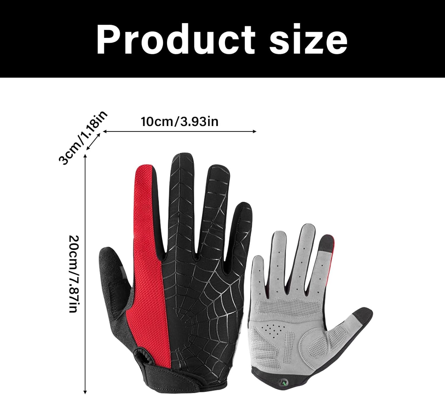 Qsvbeeqj 1.通気性のある滑り止めサイクリンググローブ、指先と衝撃吸収手のひら付き、ロード/マウンテンバイク用、調節可能な手