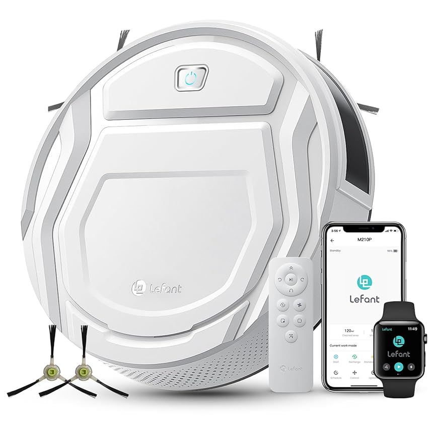 Lefant M210P Robot Aspirapolvere, Potenziamento Tappeto, Aspirazione 2200Pa, Ultrasottile 7.8cm Aspirapolvere Robot,Ideale Per Peli di Animali, Moquette, Pavimento Duro, App/WiFi/Alexa/Con Telecomando