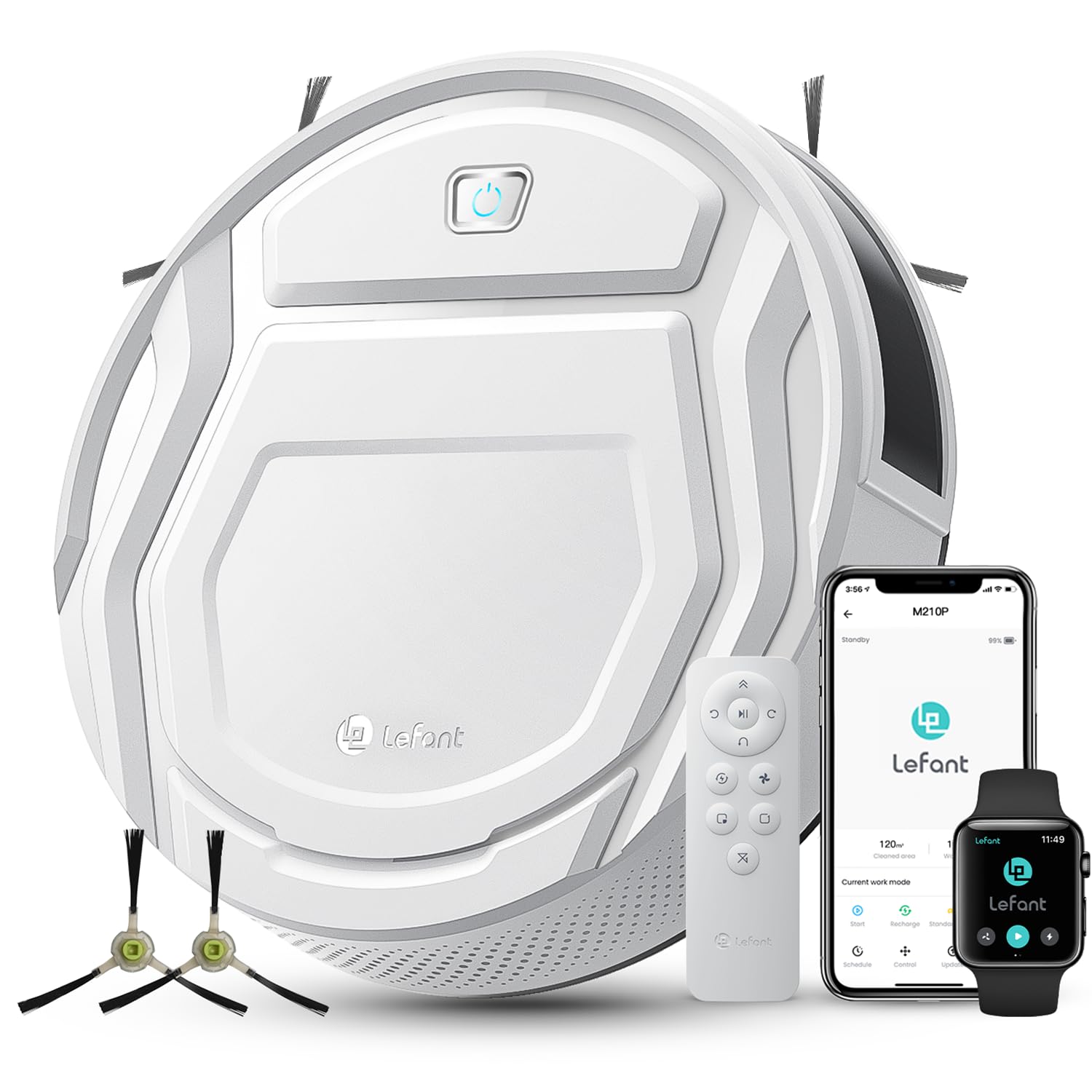 Lefant M210P Robot Aspirapolvere, Potenziamento Tappeto, Aspirazione 2200Pa, Ultrasottile 7.8cm Aspirapolvere Robot,Ideale Per Peli di Animali, Moquette, Pavimento Duro, App/WiFi/Alexa/Con Telecomando