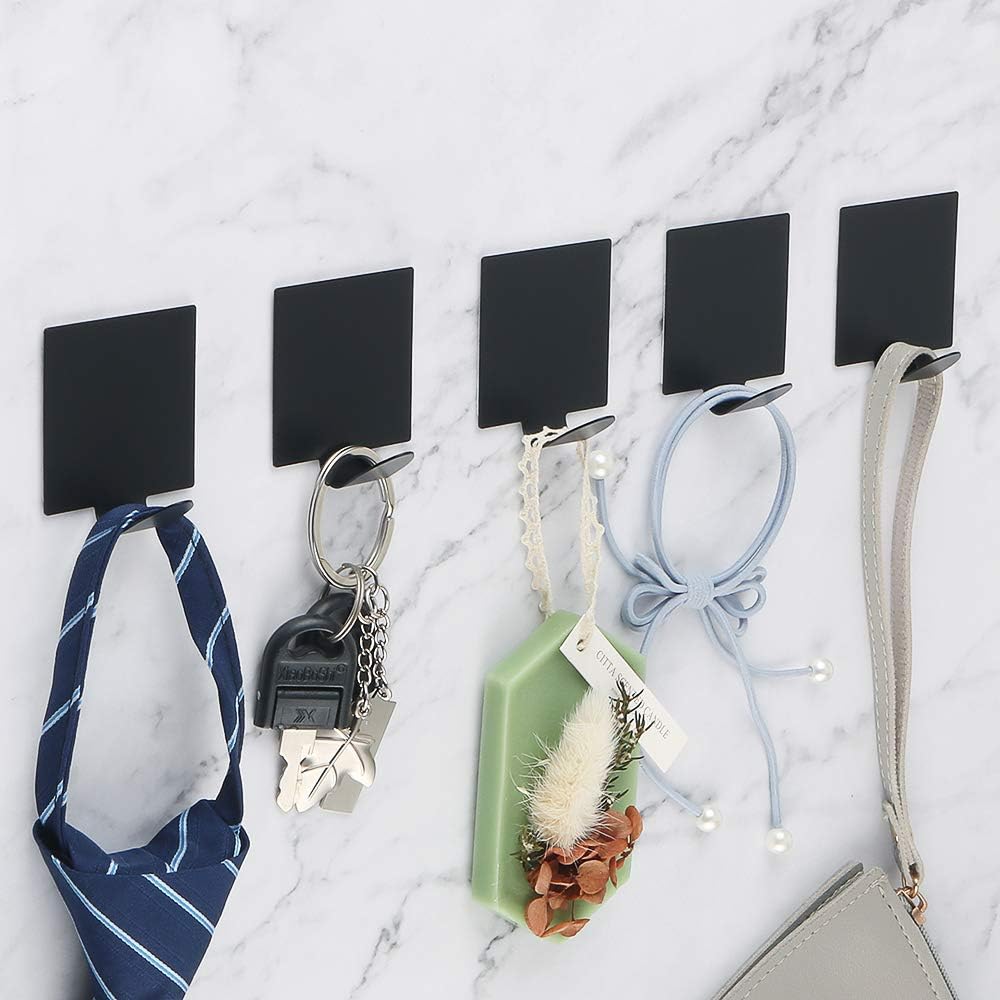 Alise 10 Pcs Self Adhesive Coat Hook Single Towel Clothes Hooks for Bathroom Kitchen Wardrobe Window Glass Door Garage,No Drilling Key Hooks Utility Hooks Stainless Steel Matte Black Finish