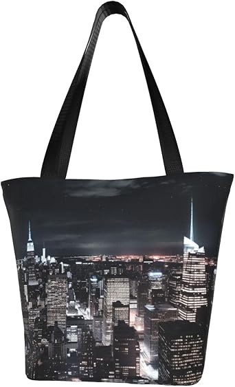 New York Night Sky Tote Bag for Women Top-Handle Purse Large Shoulder Hobo Bags Casual Handbags Aesthetic Shopping Bag Reusable Grocery Bag Zipper Work Bag Travel Beach Bag
