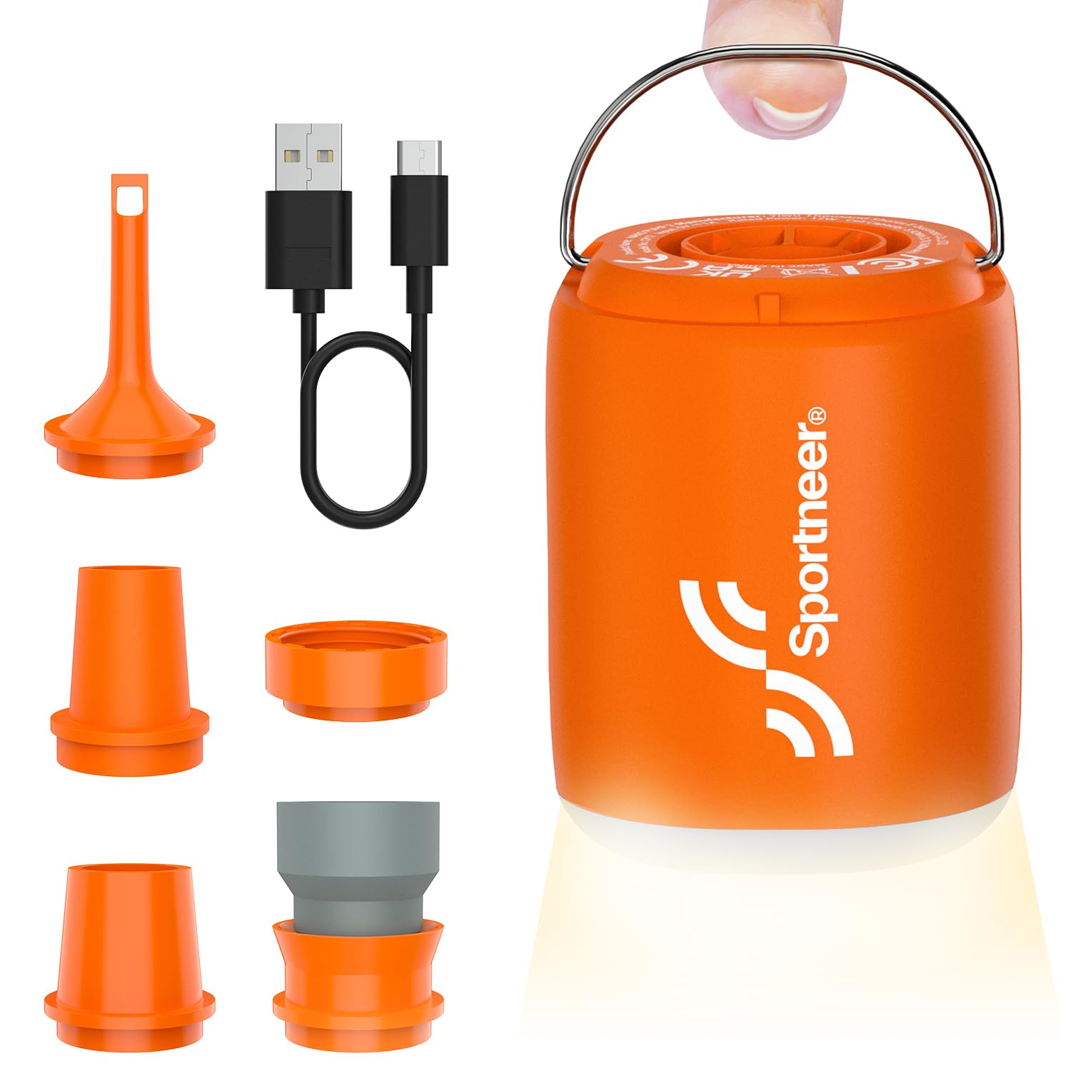 Mini Air Pump - Sportneer 4.5kPa Portable Electric Inflatable Pump with Camping Light and Magnetic Design, 1600mAh USB Rechargeable Tiny Electric Pump Air Mattress Pump for Outdoor Home Use