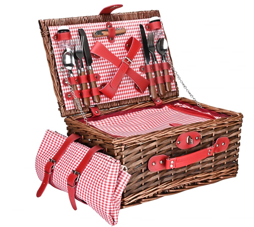 Cestino da picnic per 2 persone, cestino da picnic in vimini, impermeabile, coperta da picnic, picnic al lago, parchi, vacanze al mare