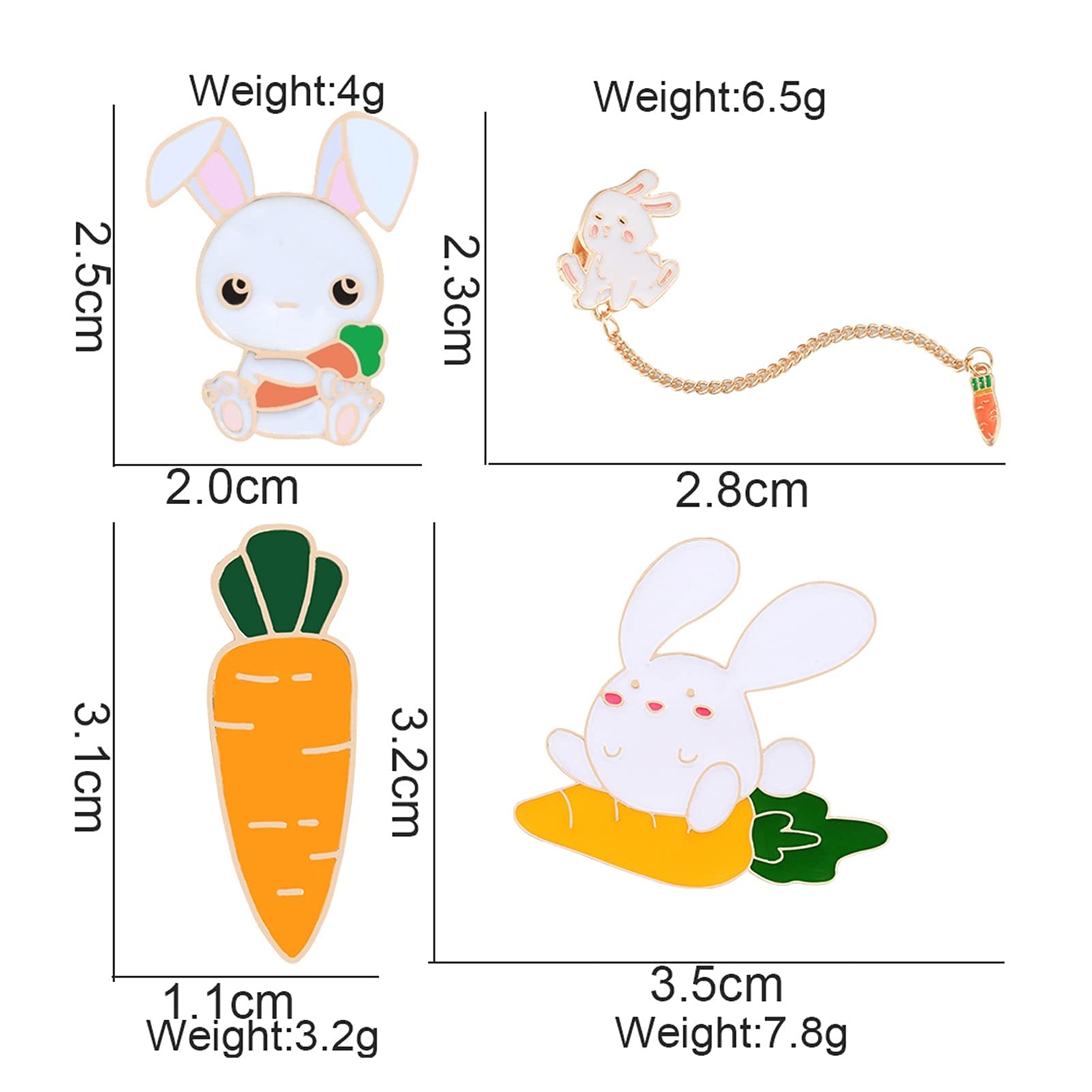 WXKAGF Brosche Karotte Emaille Pins Niedliche Kaninchen Kette Broschen Tiere Abzeichen Frauen Denim Jacken Kragen Anstecknadeln Cartoon Schmuck Geschenke