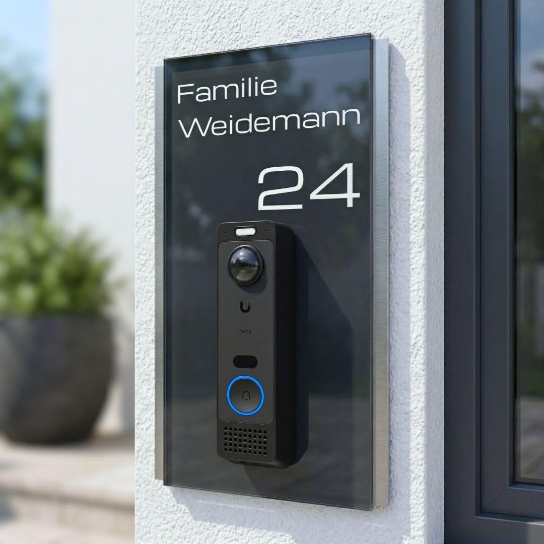 Hochglanz Klingelschild für Reolink Video Doorbell WiFi & PoE aus Acrylglas - personalisiertes Türschild aus Edelstahl & Acrylglas | hochwertiges Funkklingel Zubehör