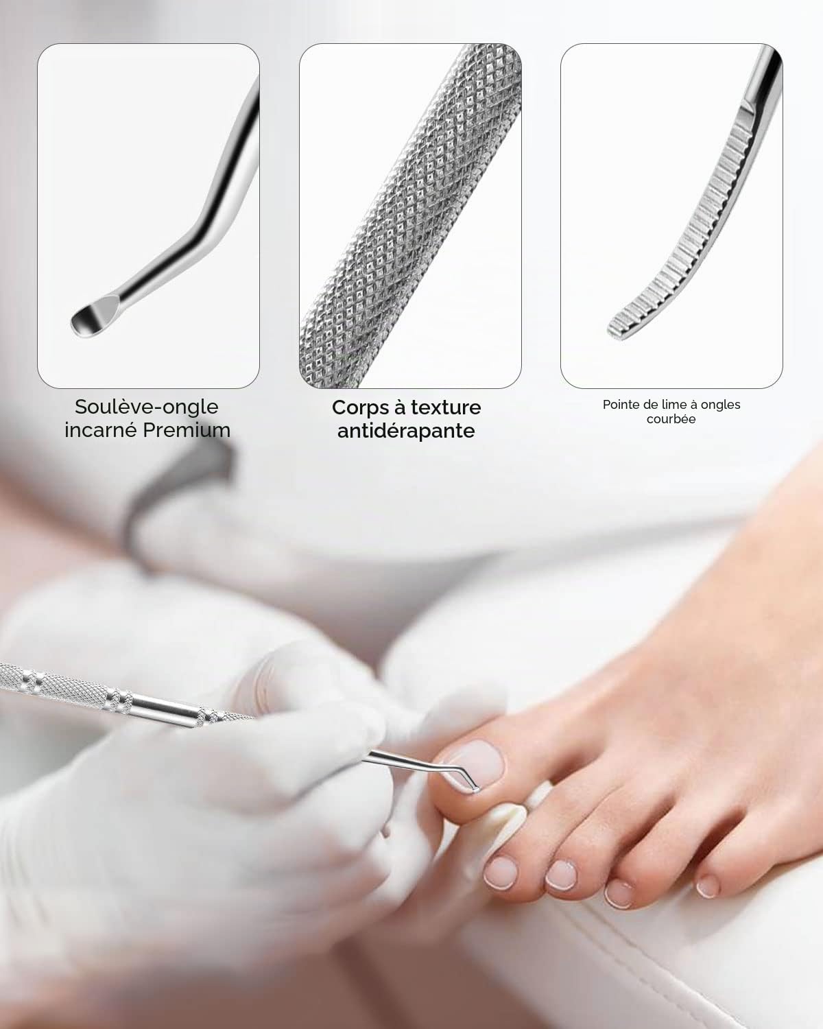 BEZOX Excavateur ongles(16.5cm) & lime à ongles incarné(13.4cm) - acier inoxydable Instrument pour nettoyer le lit de l'ongle - Lifter à double extrémité pour on