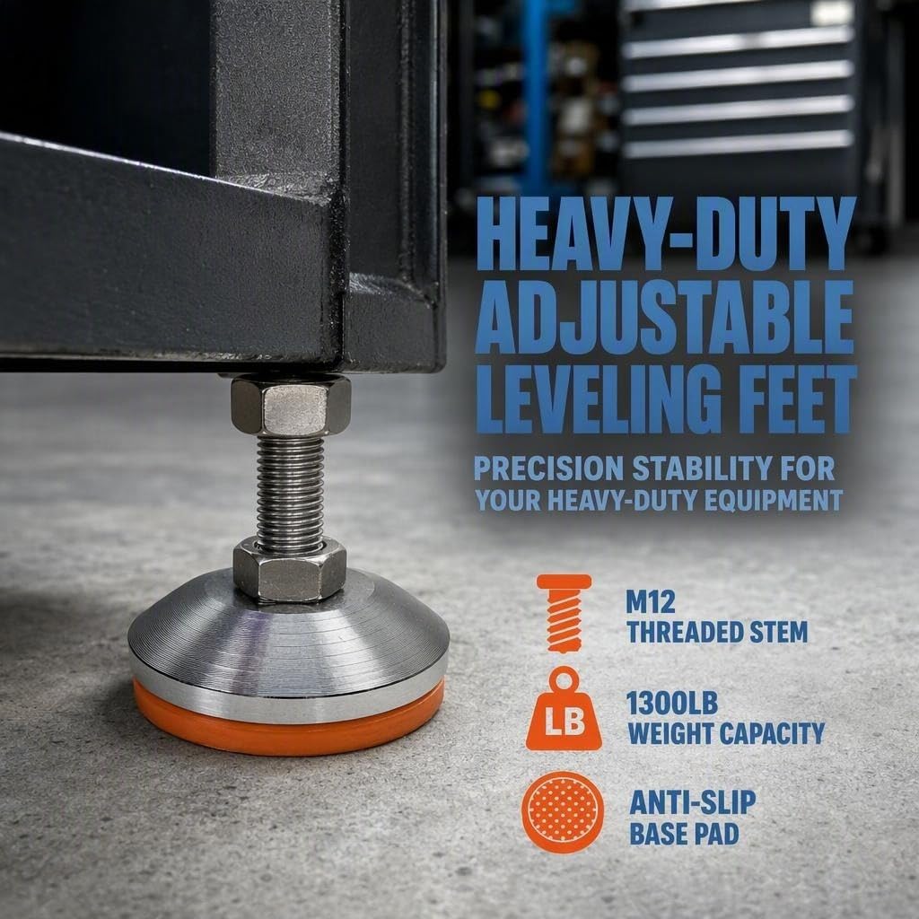 Piedini regolabili per livellamento tavolo, M12, resistenti, estensori per gambe del tavolo, livellatori industriali a vite per banco da lavoro e magazzini (D60 x M12 x 100), arancione