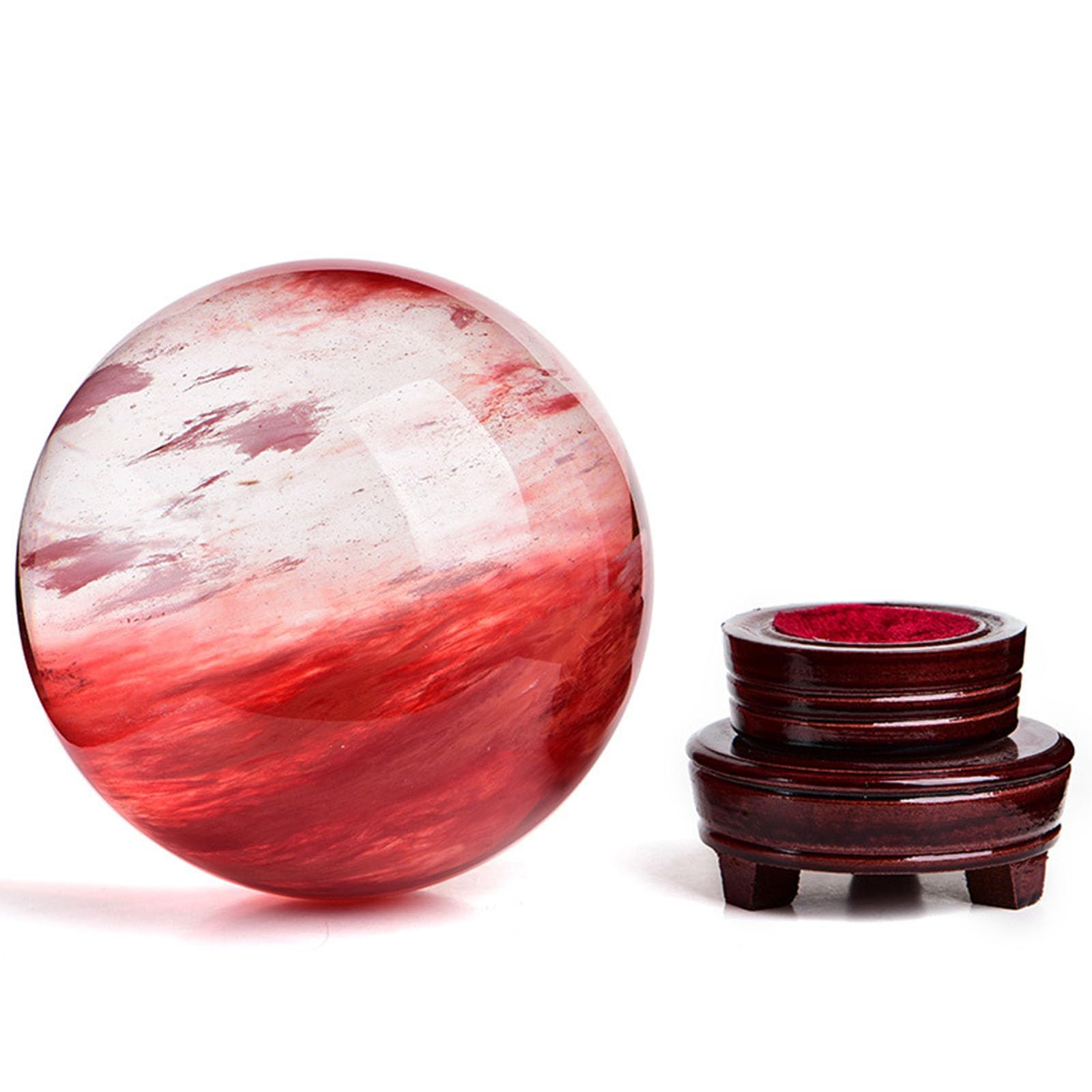 RVBLRDSE Red Crystal Ball Smelting Stone| Obsidian with Stand,Quartz Sphere Sculpture Figurine| Home Decoration Photography Ornaments,70mm/2.75in Gemstone Stone