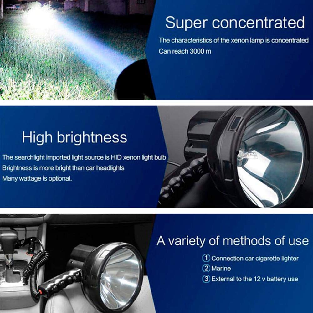 Faro di Ricerca ad Alta Potenza da 220 W Faro di Ricerca allo Xeno a Lungo Raggio a Luce Forte da 160 W Utilizza Batteria da 12 V 24 V per Caccia Barca per Auto ECC., Torcia a Regolazione Continua
