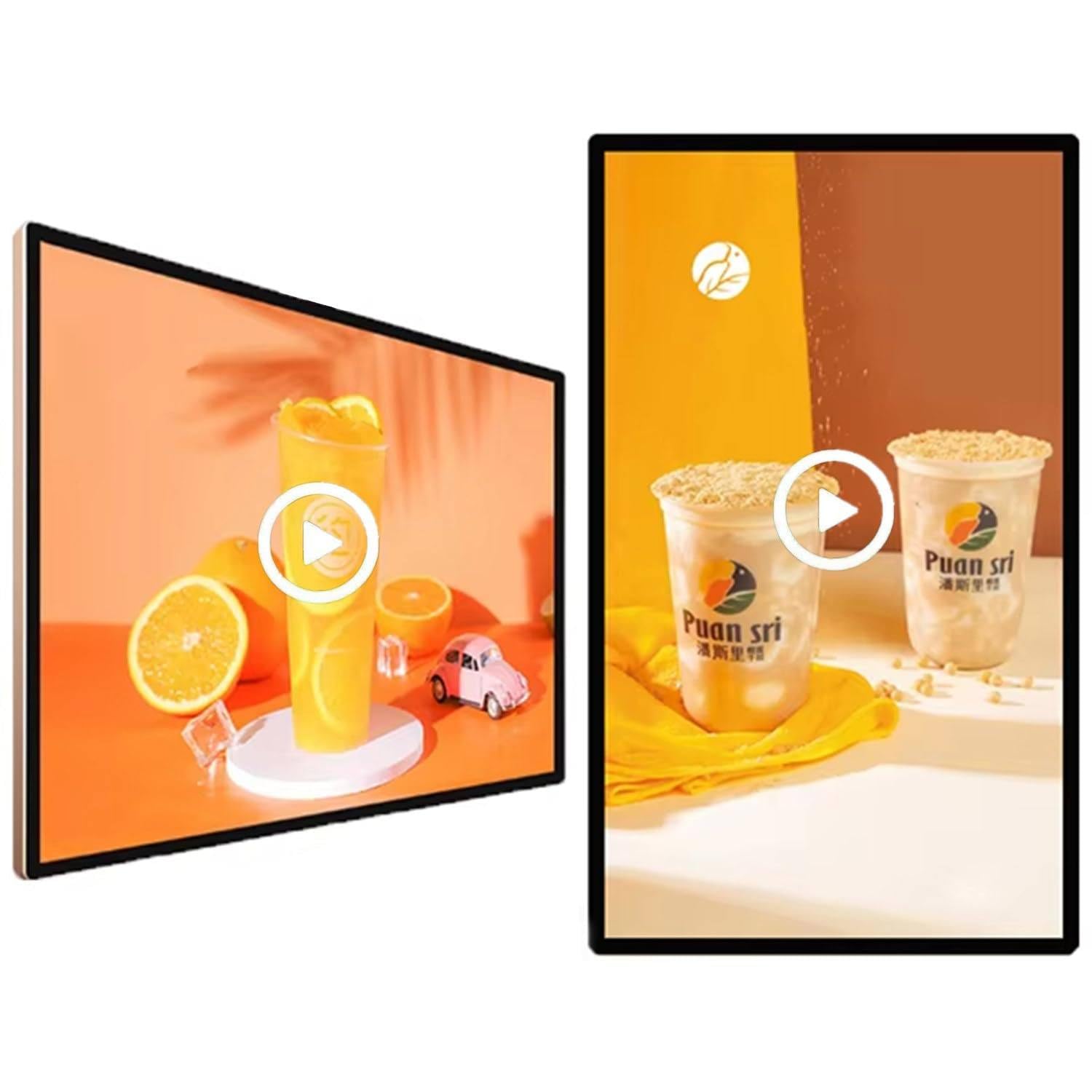 WYBYYDS Led Digital Advertising Screen 1920 x1080 IPS Full HD Screen,Landscape/Portrait Switching/Looping/Smart Split Screen/Remote Control 18.5in