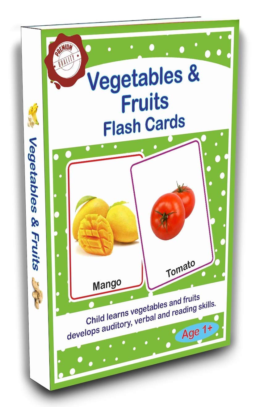 meraki babies large size flash cards of vegetables & fruits for kids - 30 cards-Green