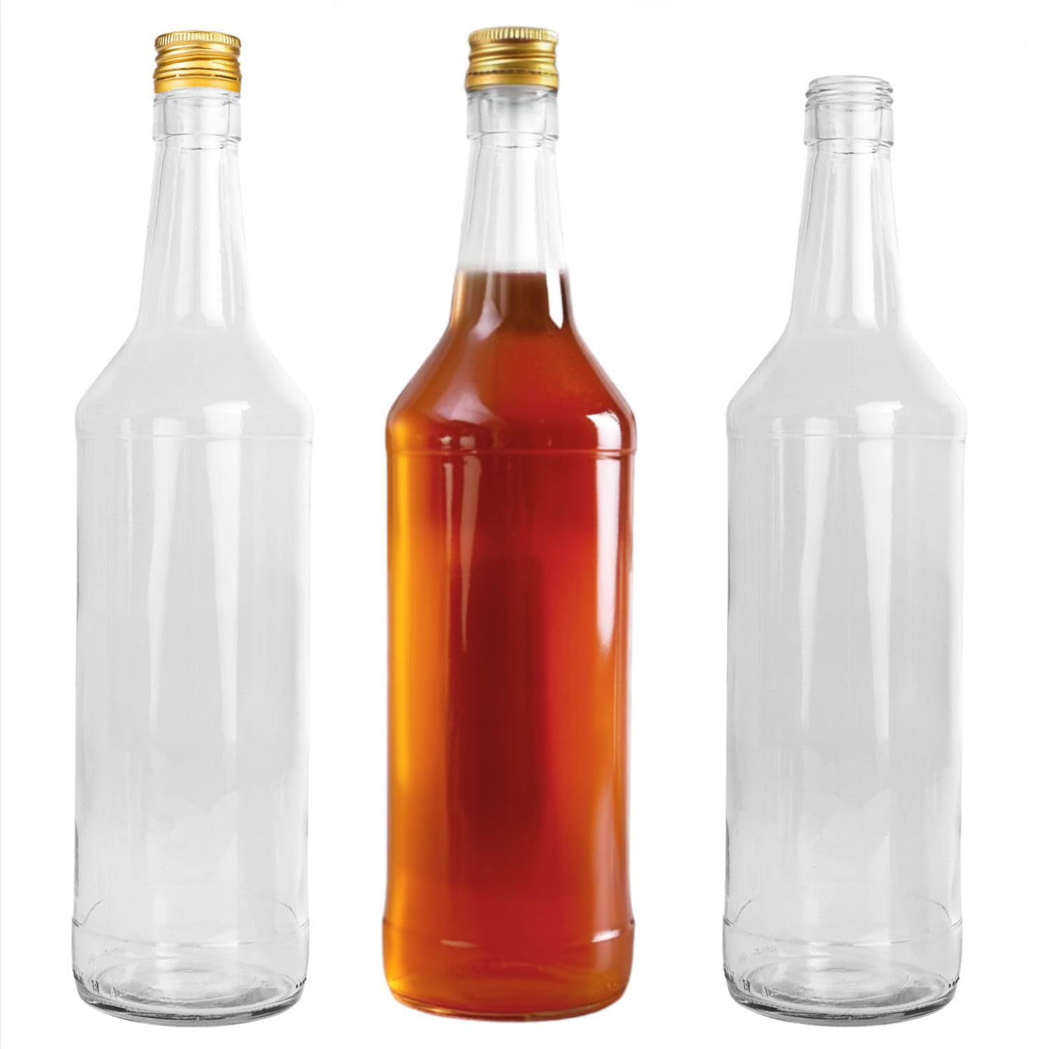 B2c Clear / Gold Glass Bottle 1000Ml 1L With Cap Juice Liqueur Liquid Storage Home Brewing Gin Home Made Drinks Reusable Scre-Off Cap (1)