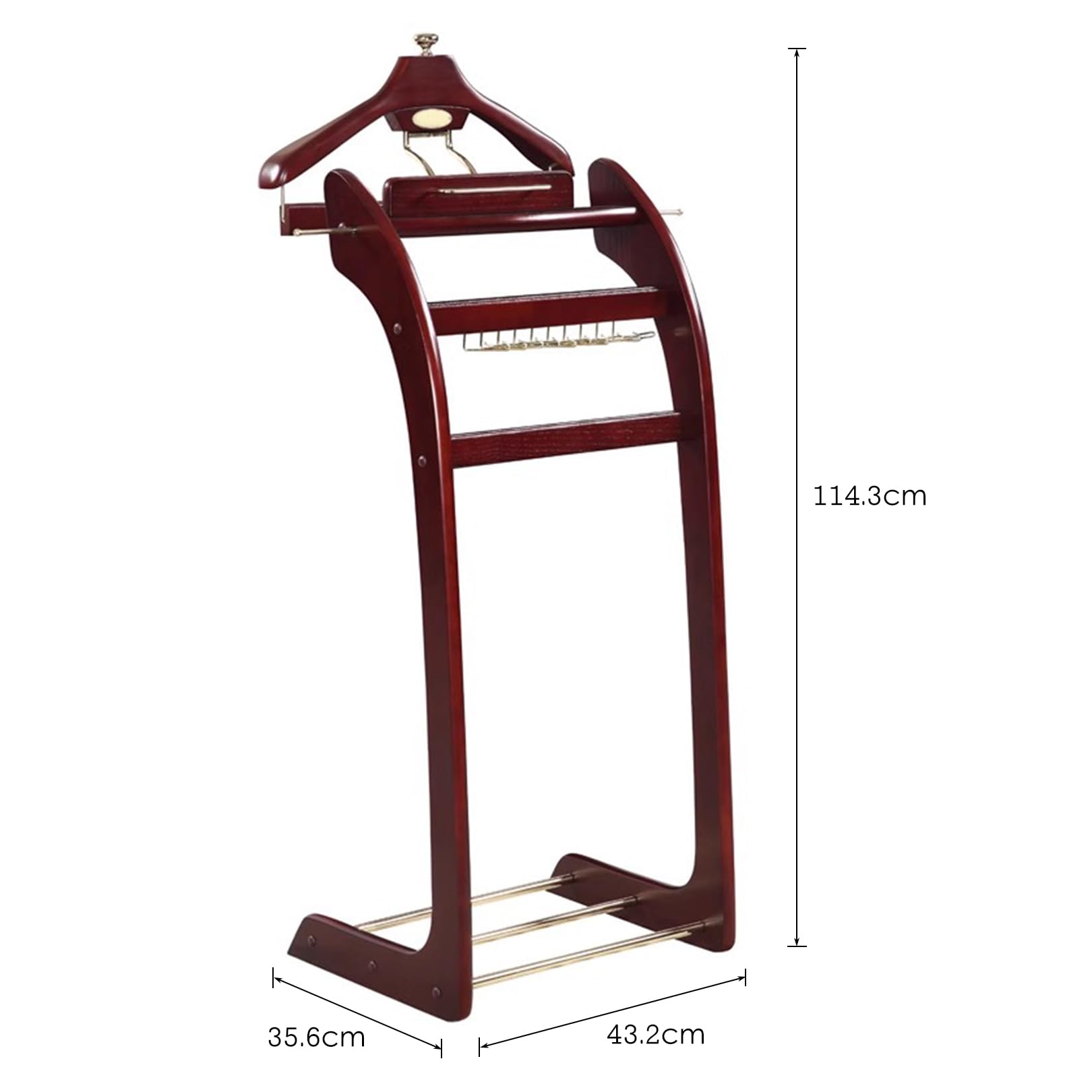 Servomuto da uomo in legno massello con barra per pantaloni, cravatta e scarpiera, autoportante, per camera da letto, bagno, ufficio, soluzione elegante e funzionale