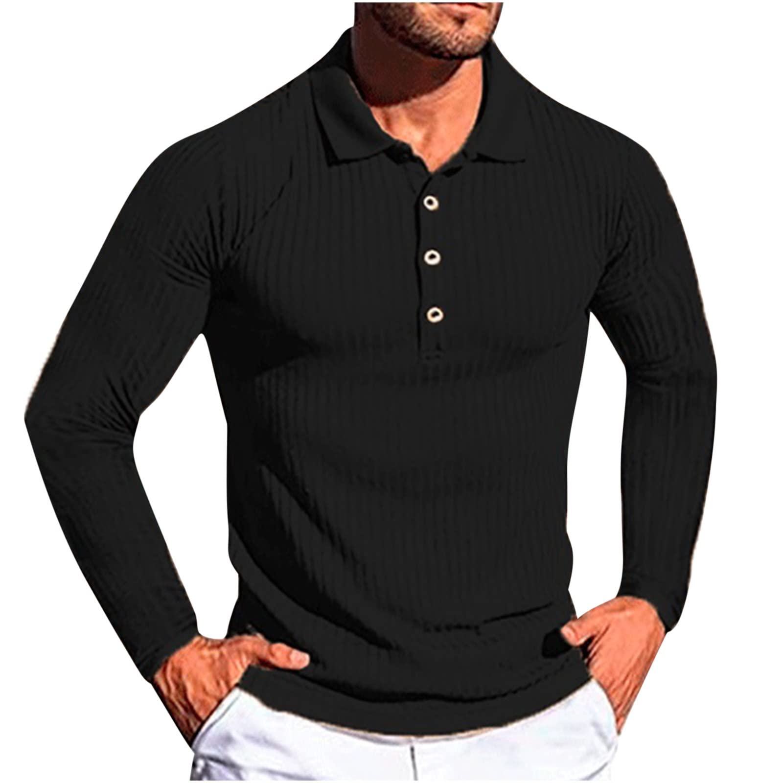 Men's Polo Shirts Long Sleeve Slim Fit Pullover Tops Classic Soft Stretch Golf T-Shirts Casual Shirts for Work
