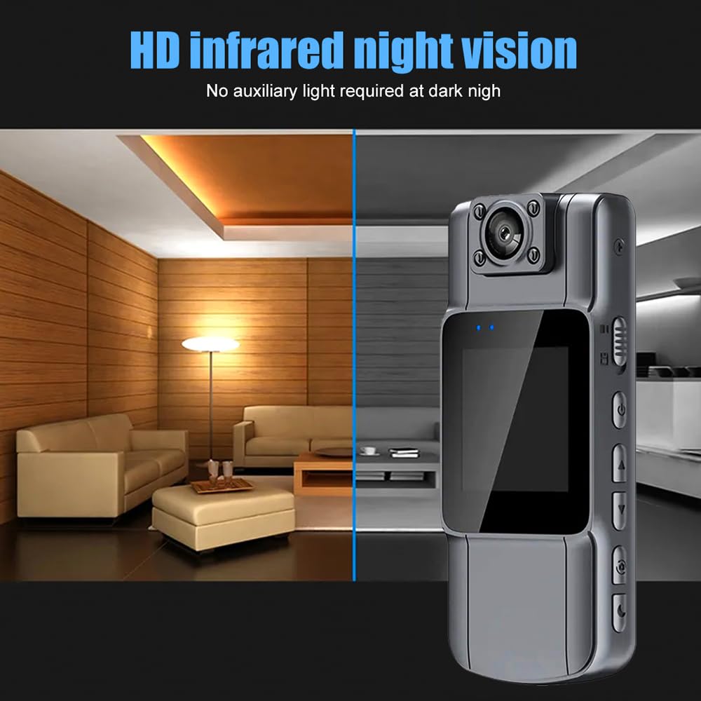 Andoer Mini Cámara Corpora, 4K Policía Body CAM con Lente Gran Angular de 150° Giratoria de 180°, Visión Nocturna Detección de Movimiento Control de aplicación para Registro Diario/Servicio/Entrega