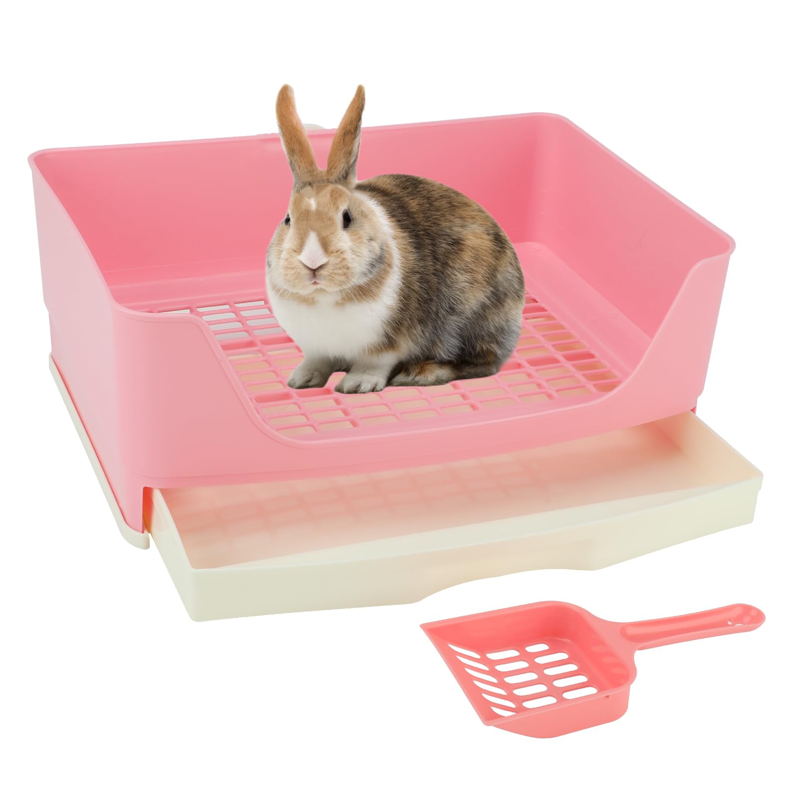 BWOGUE Große Kaninchentoilette, Töpfchentrainer, Eckbettwäsche mit Schublade, größere Haustierpfanne für erwachsene Meerschweinchen, Kaninchen, Hamster, Chinchilla, Frettchen, Galesaur, Kleintiere