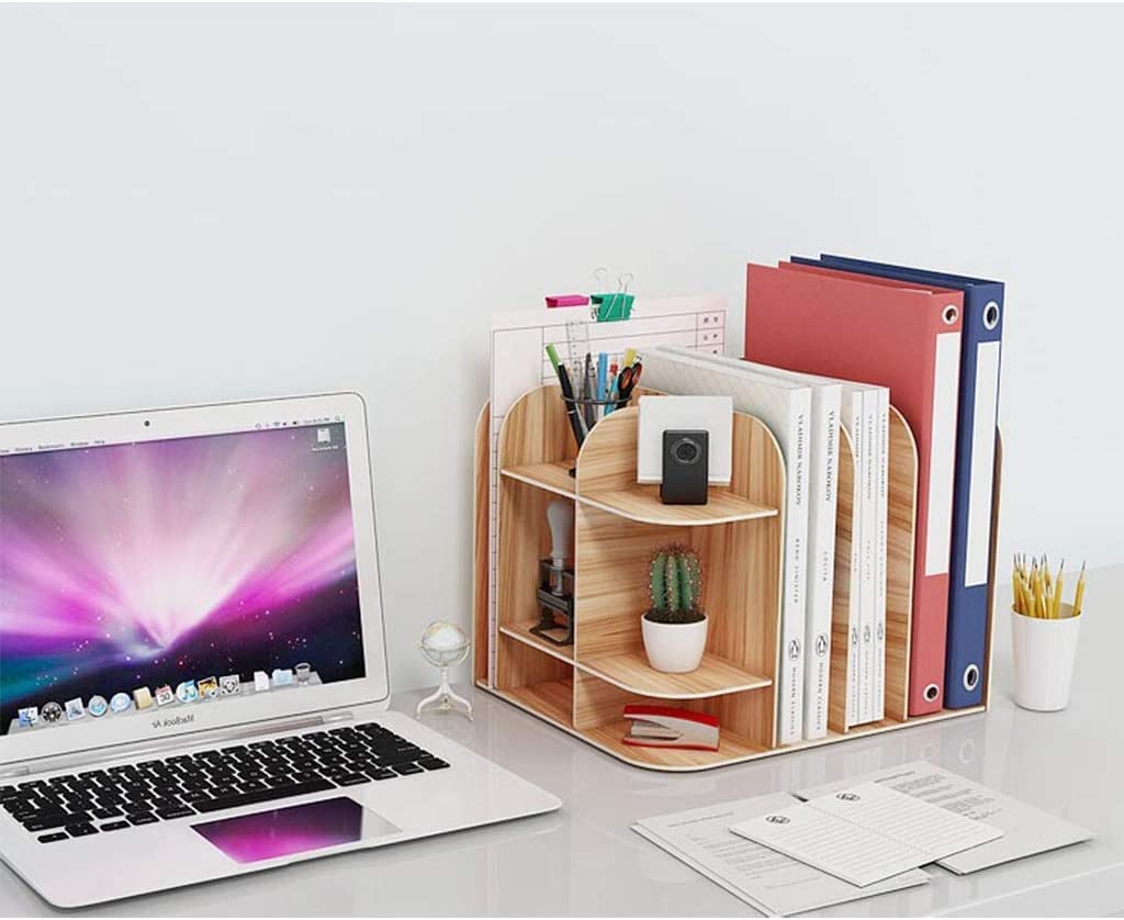 Étagère de Rangement Étagère de Bureau Haute capacité Organisateur de Bureau étagère comptoir bibliothèque en Bois Dossier Vertical boîte de Rangement Support de Livre Rayonnage