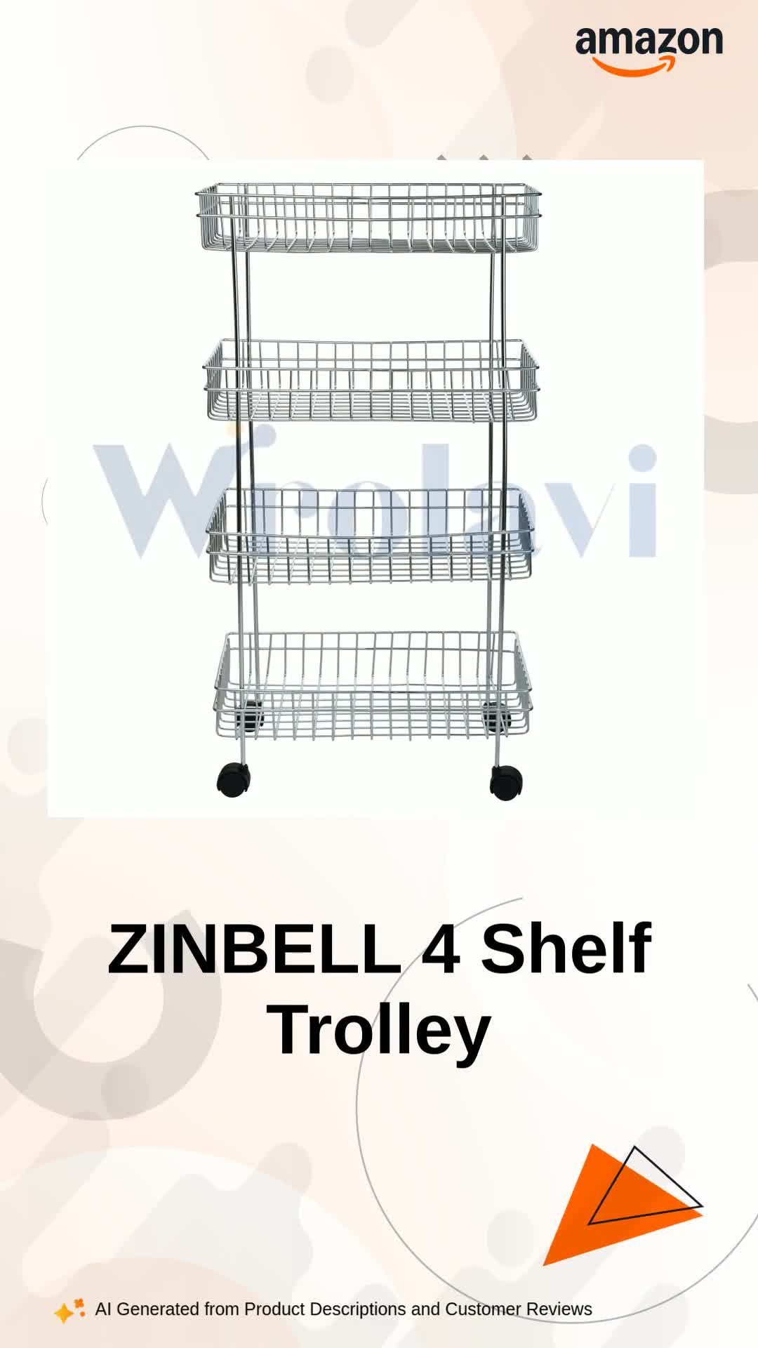 ZINBELL Stainless Steel Kitchen Storage Card and Shelf (4 Shelf